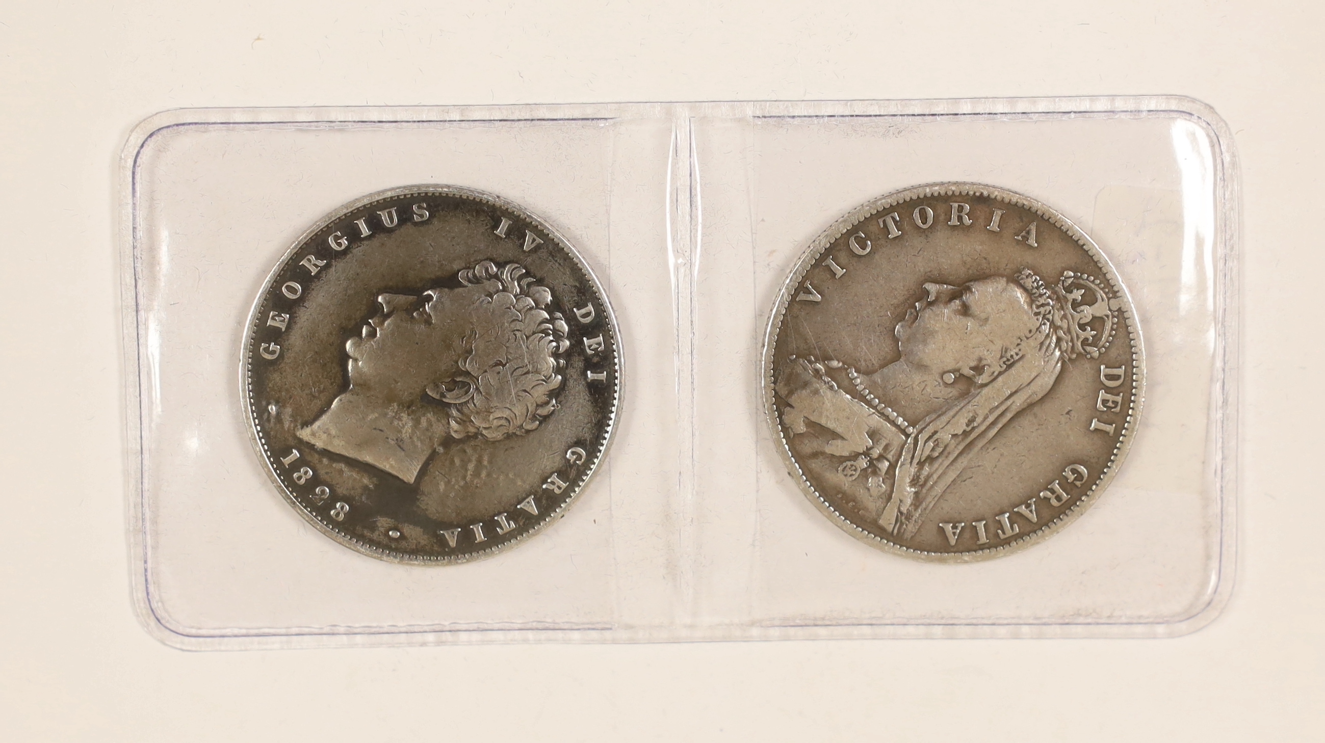 British silver coins, Two half crowns, 1828 and 1888
